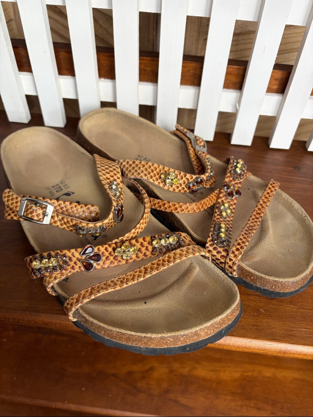 Betula by Birkenstock 42 Tan Embossed Jeweled Sandals